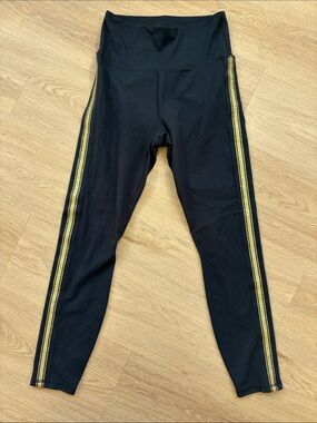 Black Leggings with Gold Side Stripes